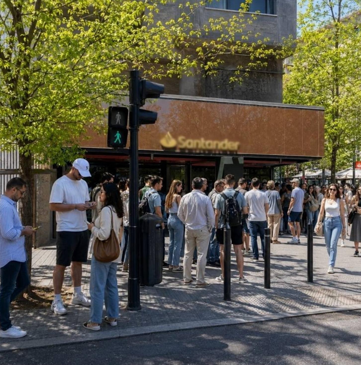 Personas frente a una oficina en España